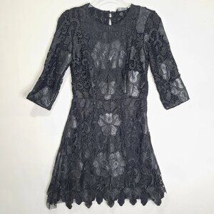 Zara Woman Small Black Floral Lace 3/4 Sleeve Mini Dress Lined